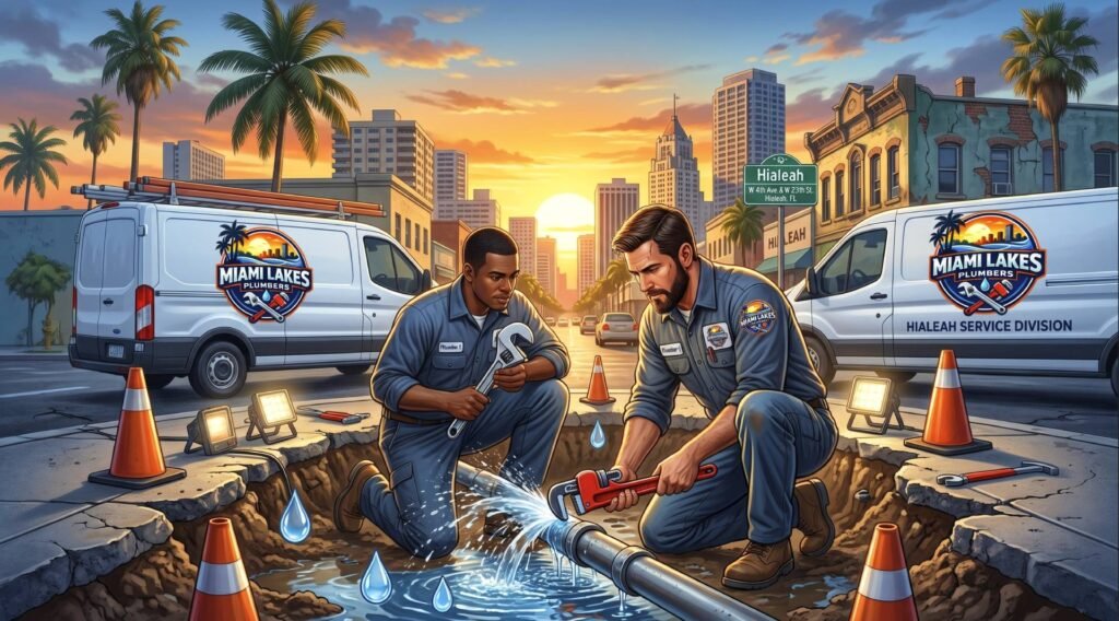 Técnicos uniformados de Miami Lakes Plumbing Inc. brindando servicio
