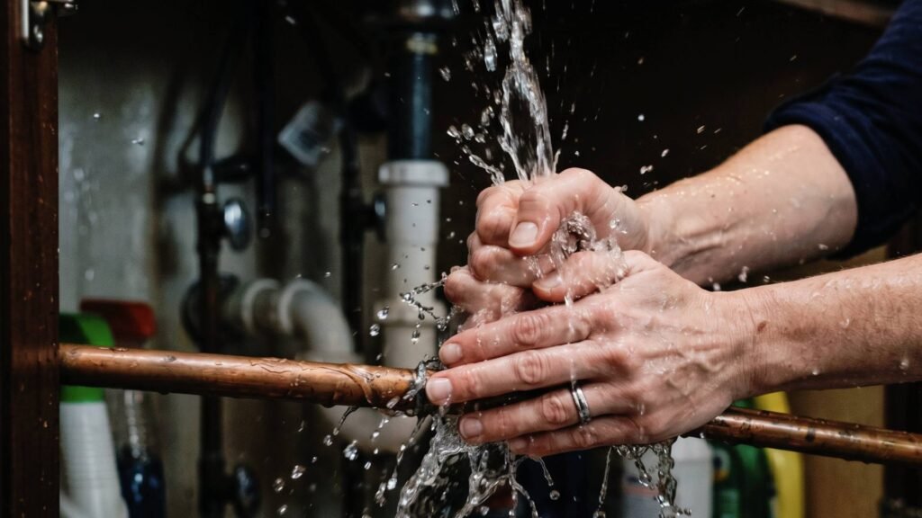 Emergency local plumber near me repairing a residential water leak